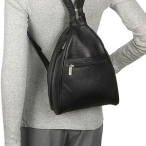 Le Donne leather sling back dark brown backpack
